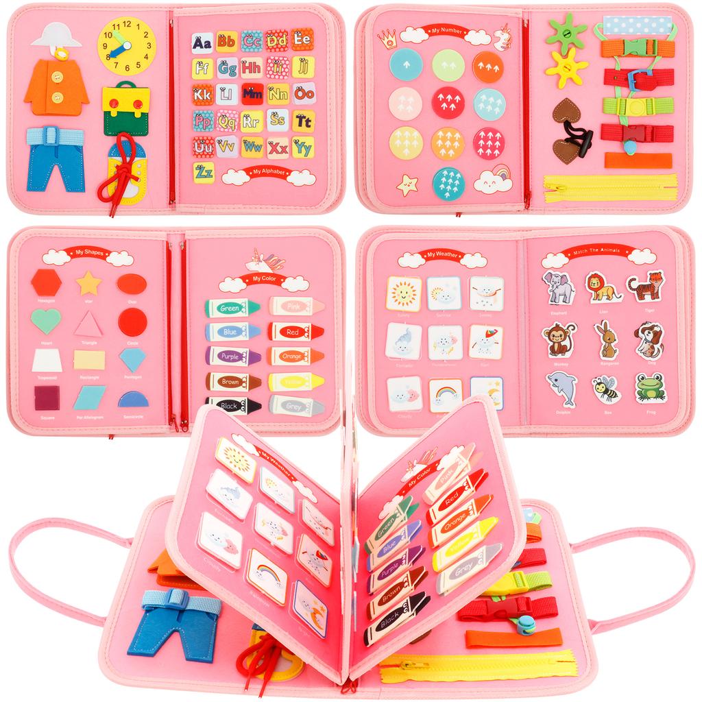 Pädagogisches Montessori Busy Board für Kleinkinder Sensorisches Aktivitätsspielzeug Feinmotorik Entwicklung Reise Lern Geschenk Polyester