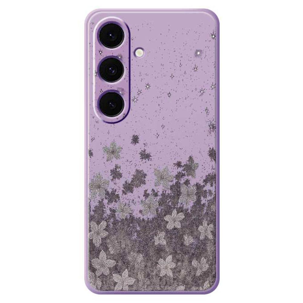 For Samsung Galaxy S25+ Case Grey Flowers Pattern Printing Straight Edge TPU Phone Back Cover