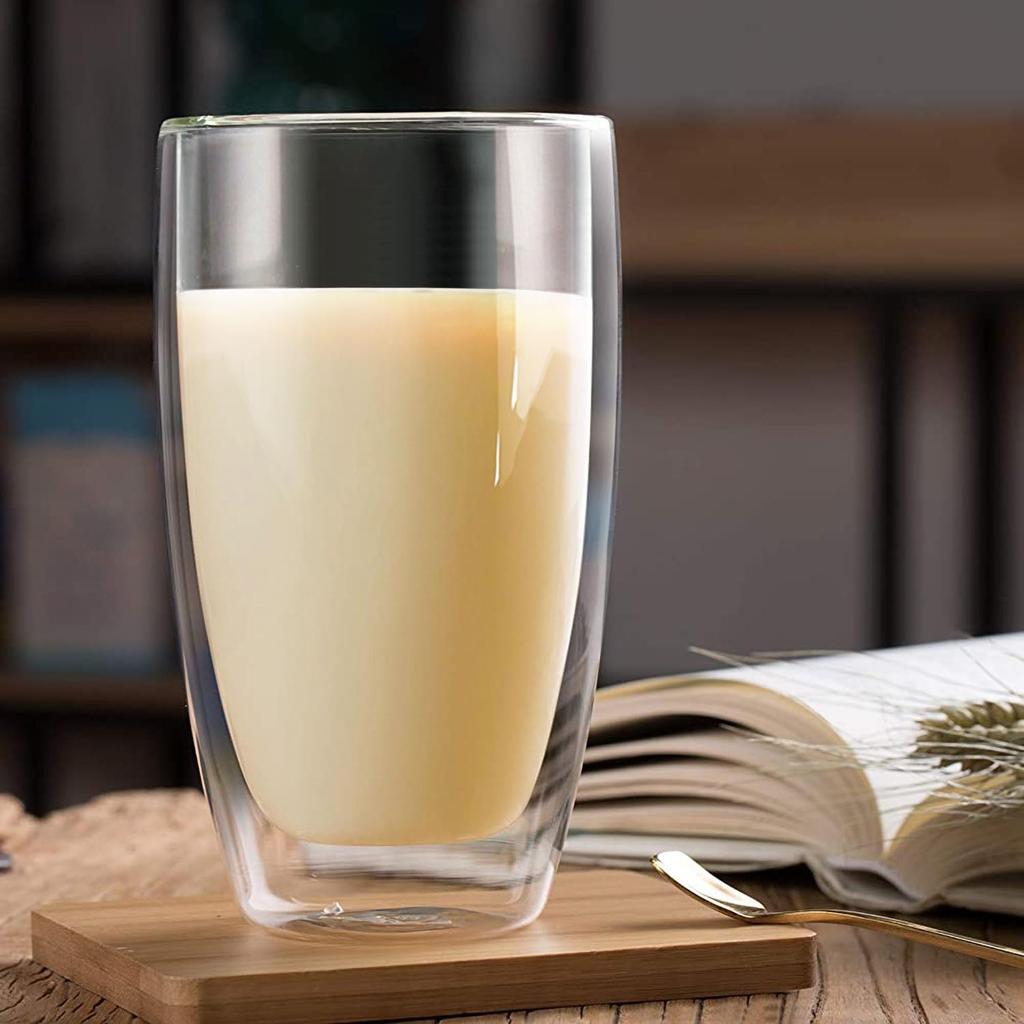 SCJHMY Double-Walled Glasses, Double-Layered, Heat-Resistant Cups, Insulated for Hot or Cold Drinks, Tumblers with Handles, Set of 2 (450ml)