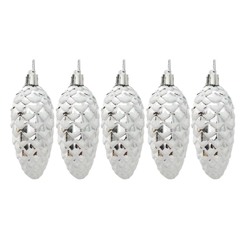 

5pcs Christmas Painted Pine Cone Balls Plastic Hanging Pendant Silver/Gold/Red/White New Year Ornament Holiday Party Decoration