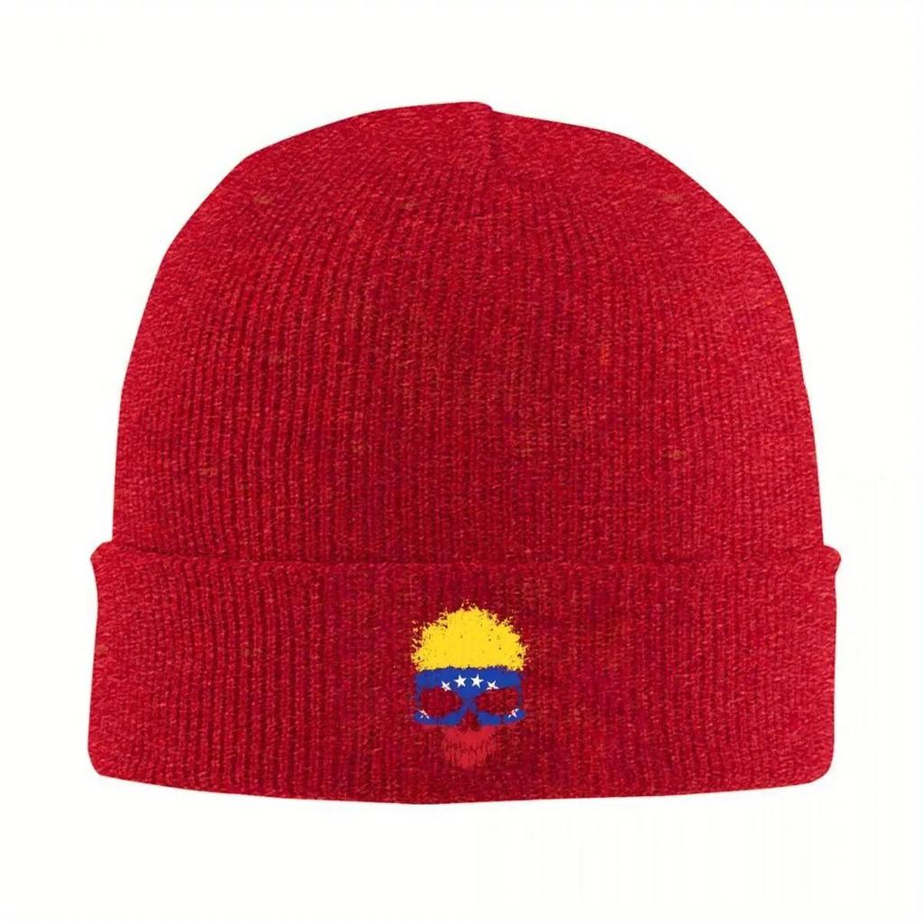 New NEW Chaotic Venezuelan Flag Splatter Skull Knit Hat Beanie Autumn Winter Hat Warm Hip Hop Venezuela Cap for Unisex Women