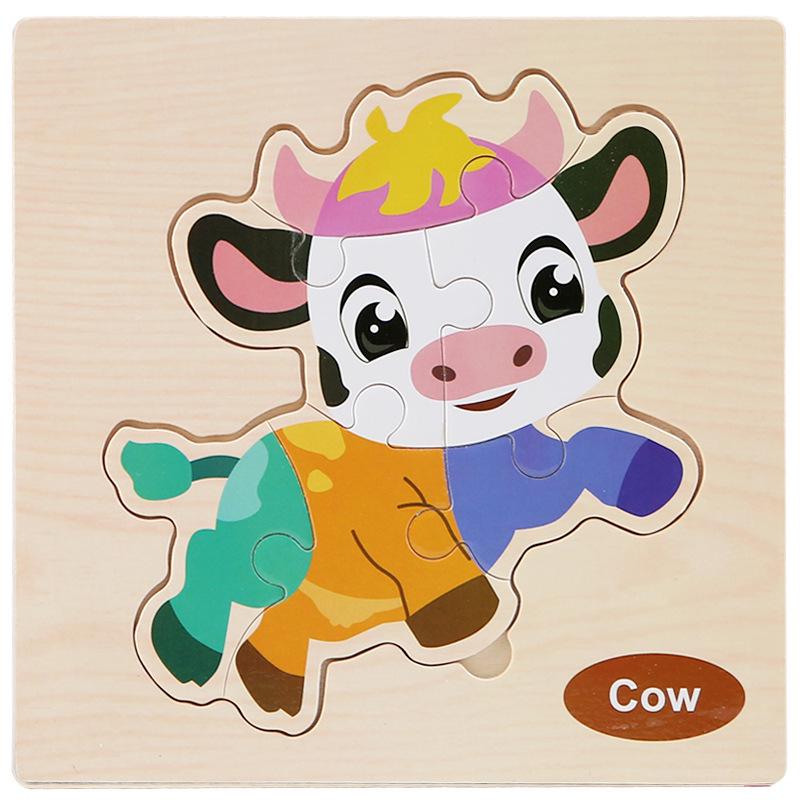 Wooden Cartoon Animal & Transport Puzzle for Toddlers, Educational Toy for Ages 2-3