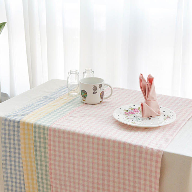 

Melan Washed Check Cotton Table Runner (4 Colors) M Blue