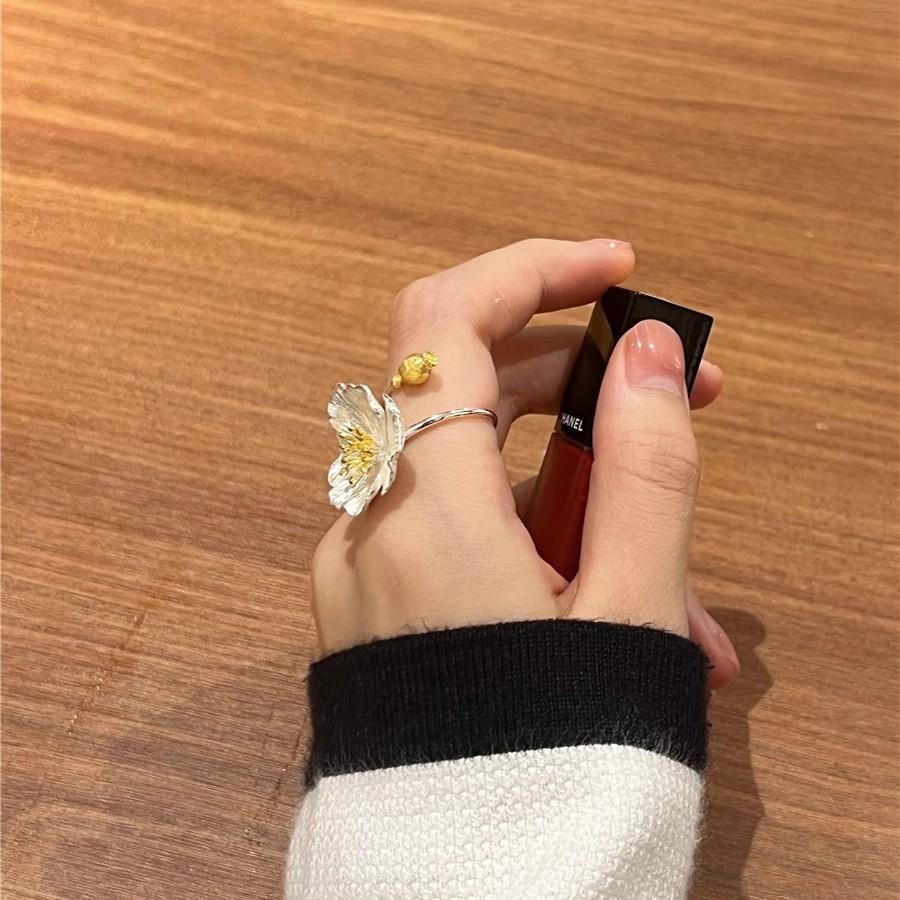 Floral Elegant Adjustable Copper Ring For Women In Chic Style Minimalist