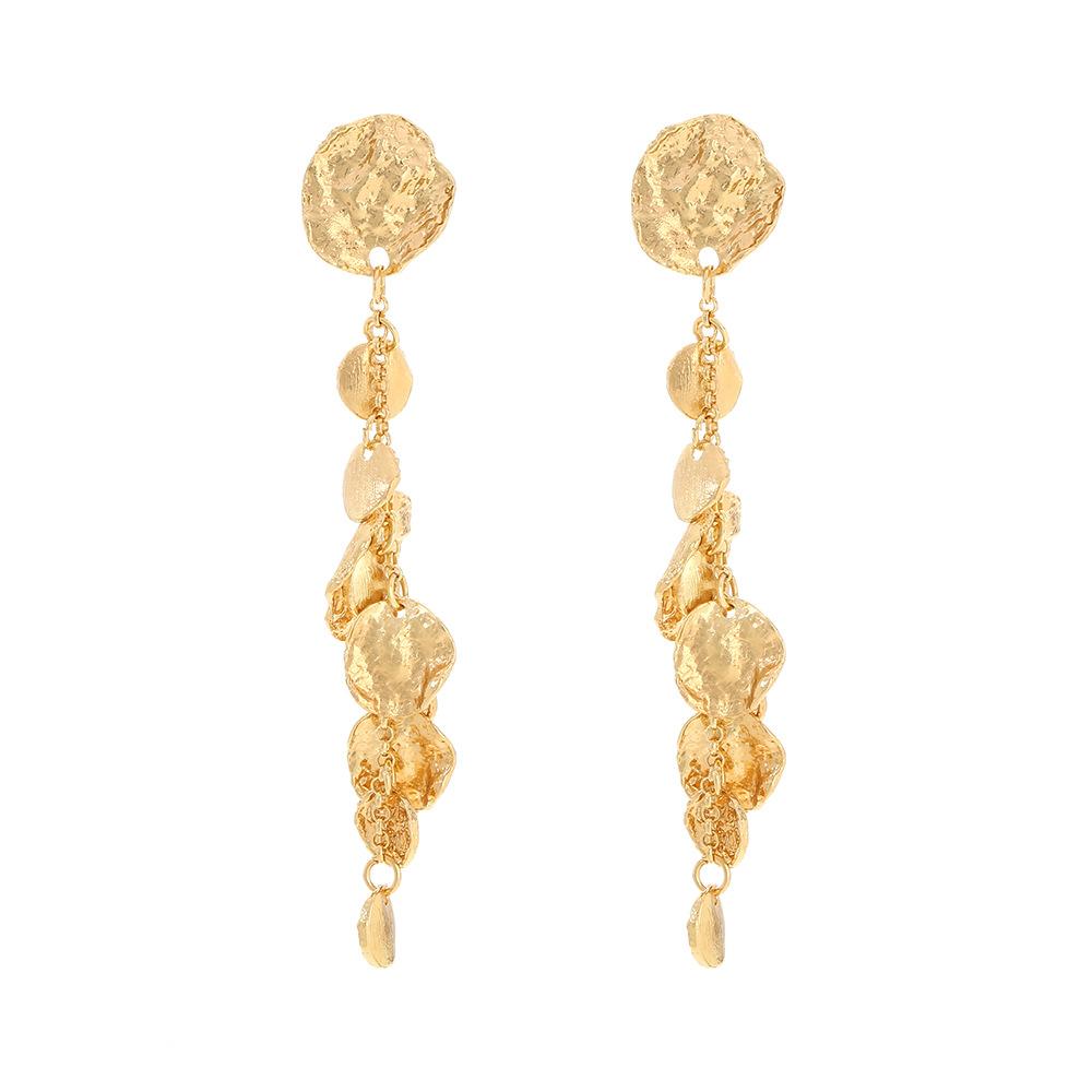 

Metal Round Piece Tassel Geometric Dangle Earrings for Women New Simple Trend Design Zircon Party AccessoriesZAA золотий