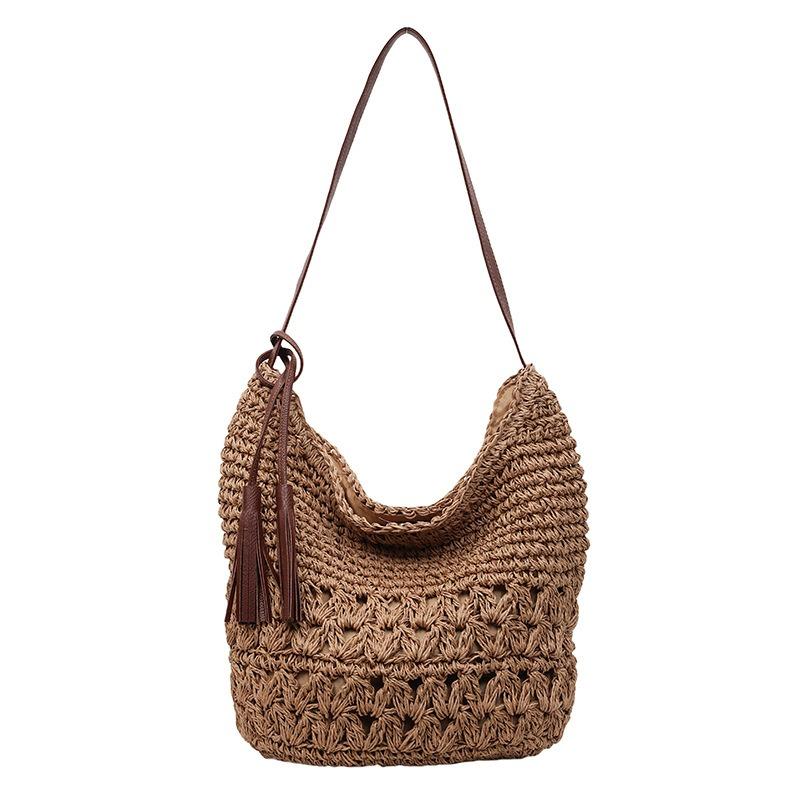 Retro Woven Bag Fringed Straw Bag Large Capacity Lazy Wind Underarm Shoulder Bag Seaside Vacation Beach Bag
