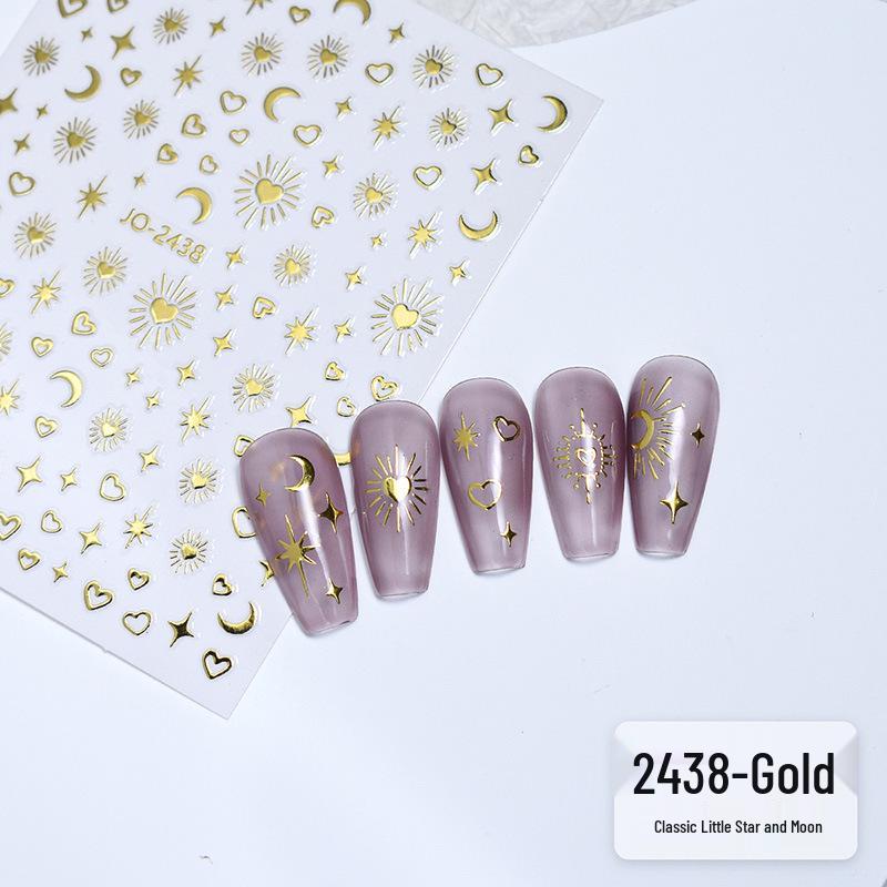 Ins-Style Laser Gold & Silver Star & Moon Nail Stickers with Adhesive Back