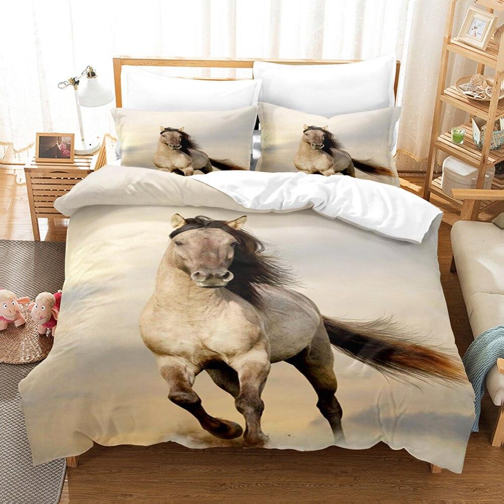 Three-Piece Set Of 3D Digital Animal Horse Print Bedding