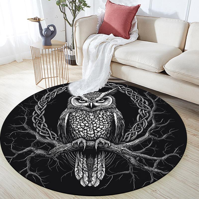 Black and White Bird,Round Area Rug,Carpet Rug for Living Room Bedroom Sofa Playroom Decor,Non-slip Floor Mat