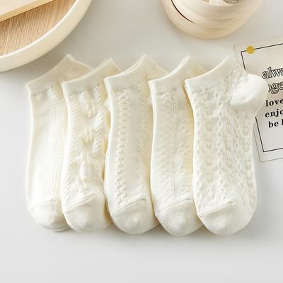 5 Pairs White Ankle Socks for Women, Comfy Cute Crew Short Socks, Women's Stocking & Hosiery