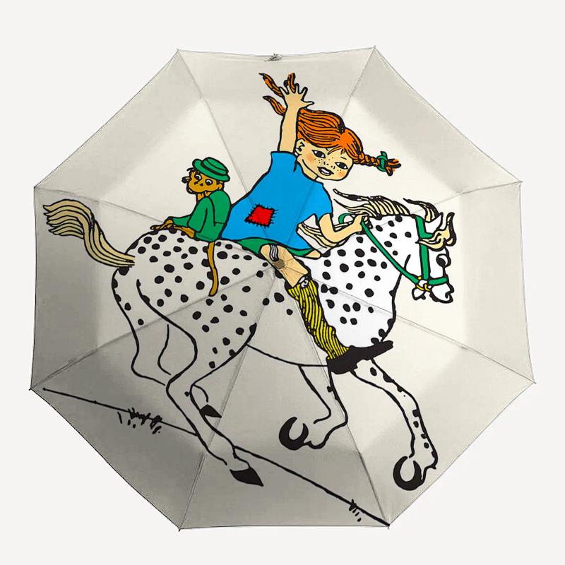 Pippi Longstocking Themed Travel Umbrella-8 Ribs Automatic Opening and Closing, Portable Folding Design, Compact and Stylish Umbrella Suitab