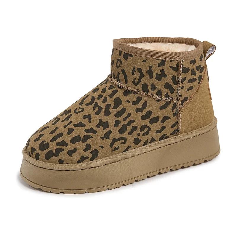 Womens Ankle Boot 2025 Trend New Leopard Print Design Home Plush Warm Botas Mujer Casual One-foot Thick-soled Walking Snow Boots