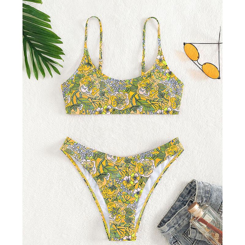 Micro Bikini Sexy Floral Print Push Up Swimsuit Women Halter Cut Out Beach Bathing Suit Thong Swimwear