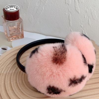Natural Fur Ear Muffs for Women Winter Fur Earmuffs Leopard Soft Warm Furry Ear Muffs Real Rex Rabbit Ear Covers for Girls Gift