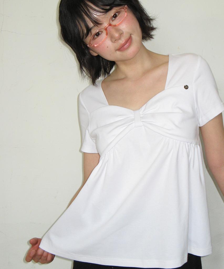 RONRON Knot Ribbon A Line T Shirt White
