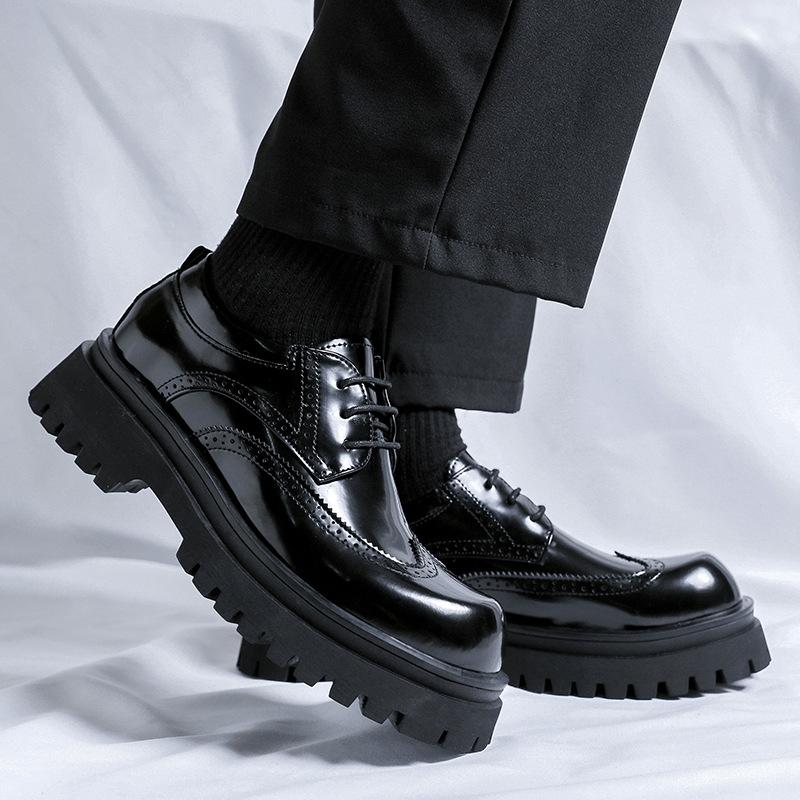 men luxury fashion party nightclub dress original leather shoes lace-up platform derby shoe black green carved brogue footwear
