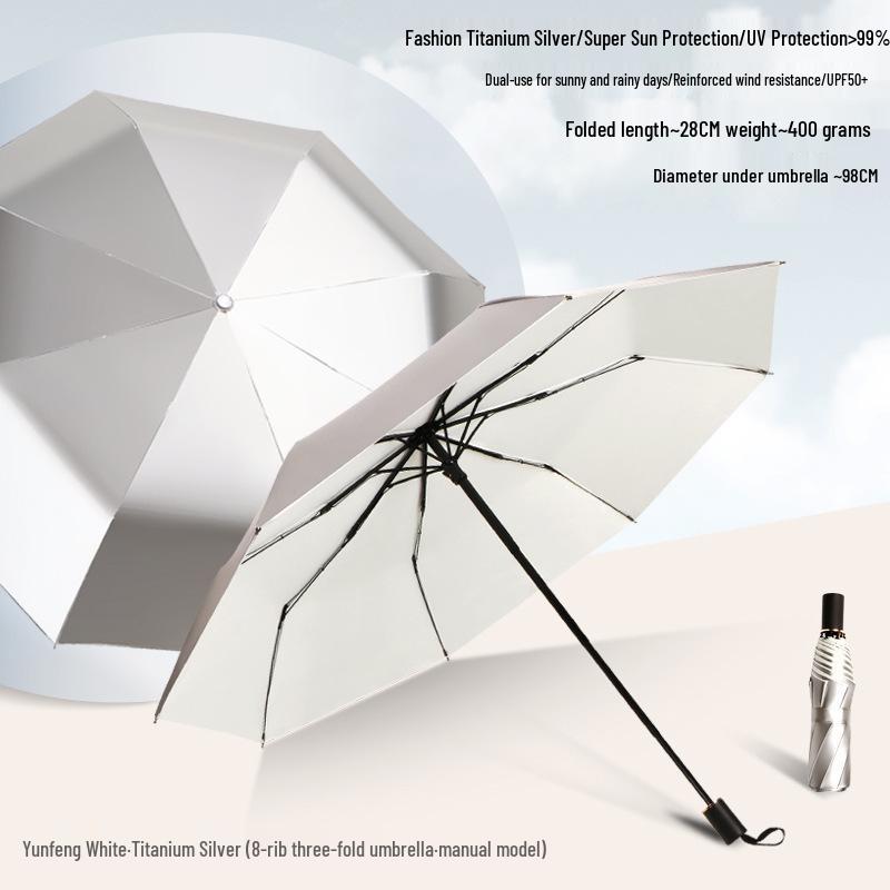 Peptide Silver Titanium Sunscreen Dual-Use Umbrella: Reflective, Sun & Rain Protection, VIP Princess Five-Fold Design.