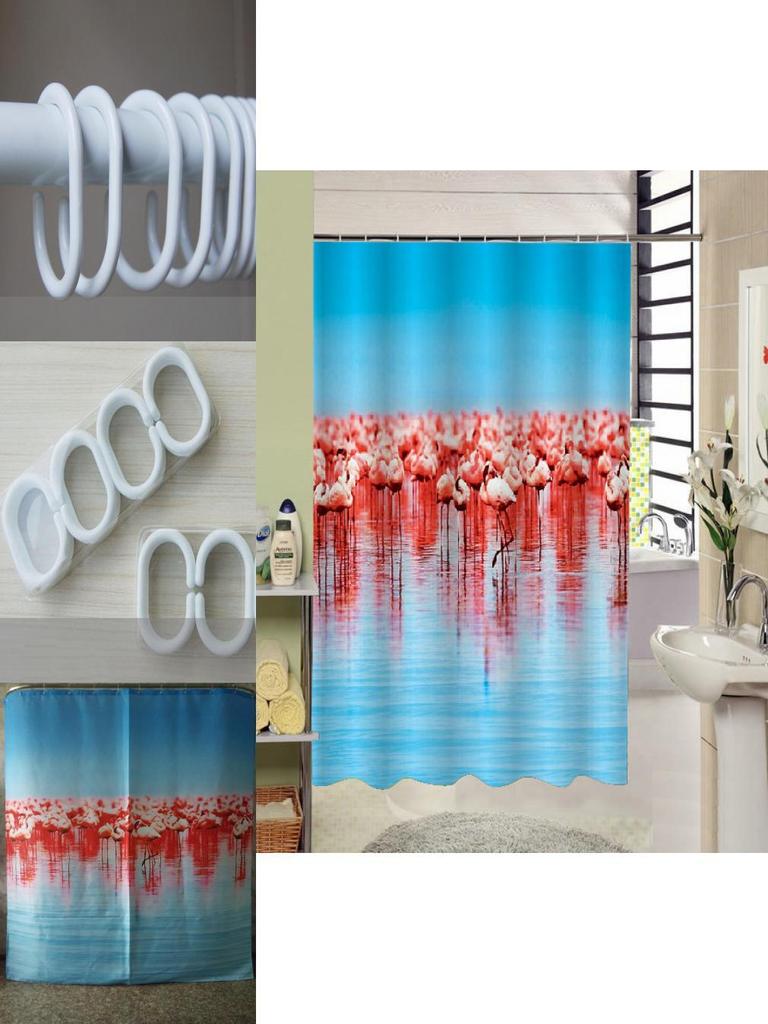 Luxurious 3d Waterproof Polyester Shower Curtain With Elegant Red-crowned Pattern