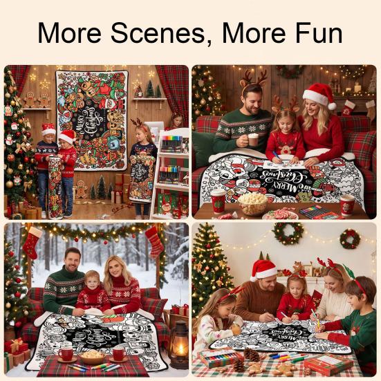 Customizable Christmas Room Decorations DIY Coloring Blanket for Kids Adults, Color Your Own Throw Blanket, 39.4" x Diy 55.1" with 24 Markers,