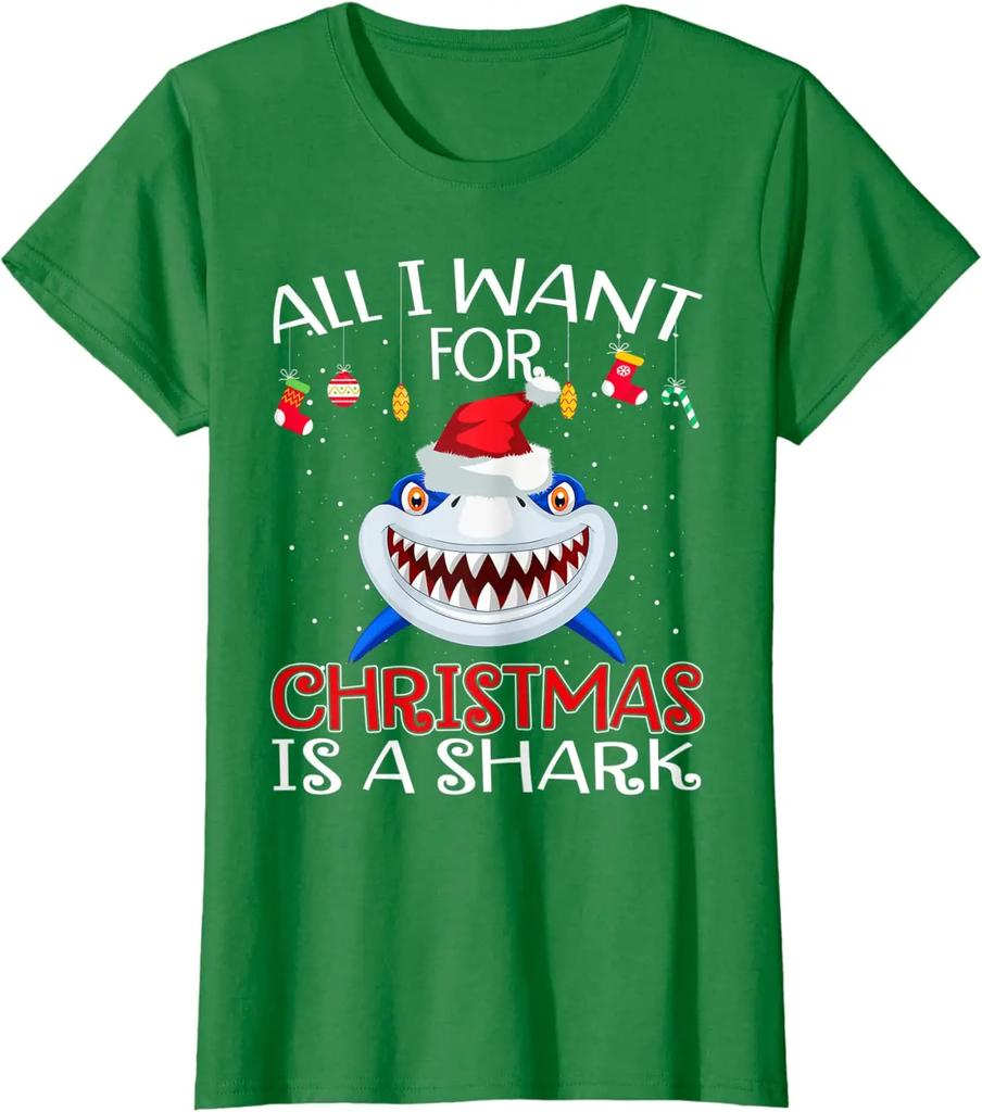 All I Want for Christmas Is A Shark Funny Shark Fans Xmas Gift TShirt New 100 Cotton ONeck Short Sleeve Casual Mens Tshirt
