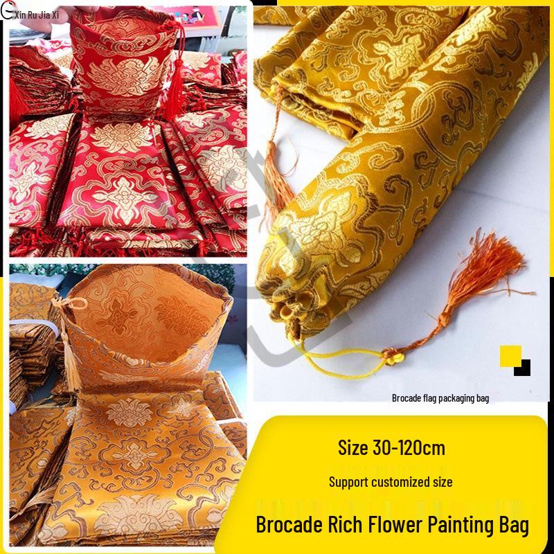 Silk Brocade Scroll Storage Bag with Tassel for Calligraphy & Painting (30-110cm)