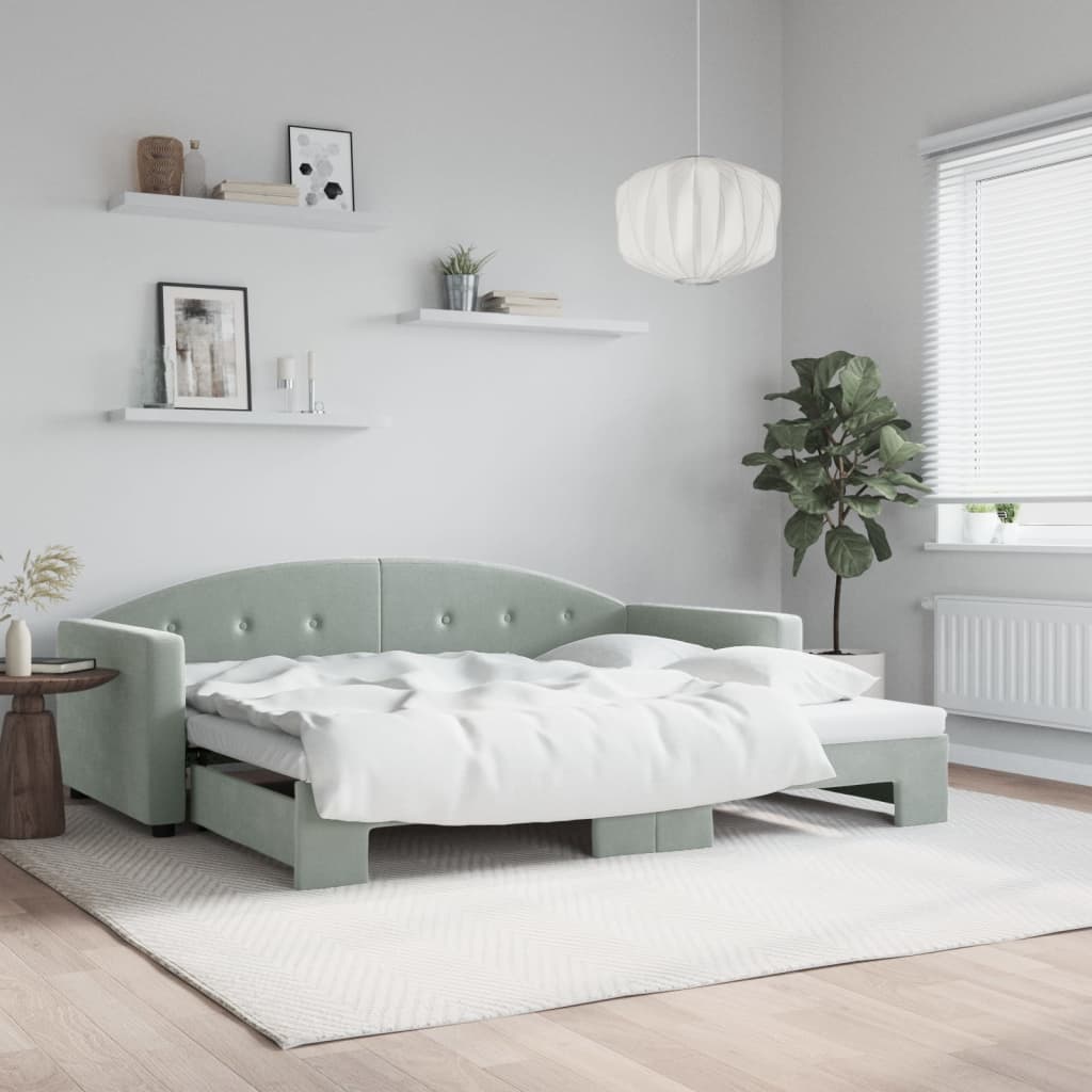 Pull Out Daybed Light Grey 90x200 cm Velvet