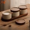 Pot à assaisonnement en céramique style japonais avec couvercle, plateau à cuillère, boîte à assaisonnement, récipient à épices pour restaurant