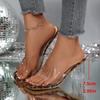 New large size crystal heel sandals women's fashion one-word transparent slippers with thick heels