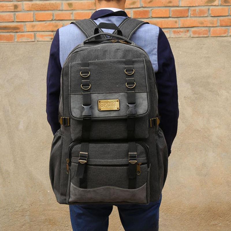 Men Women Durable Canvas Backpack Large Capacity Outdoor Hiking Travel Luggage Bag Big Student School Bag
