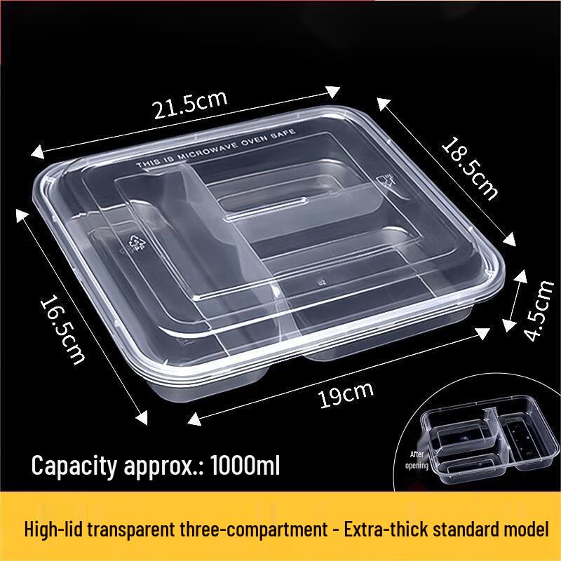 Disposable 3-Compartment Meal Prep Box - 1000ml