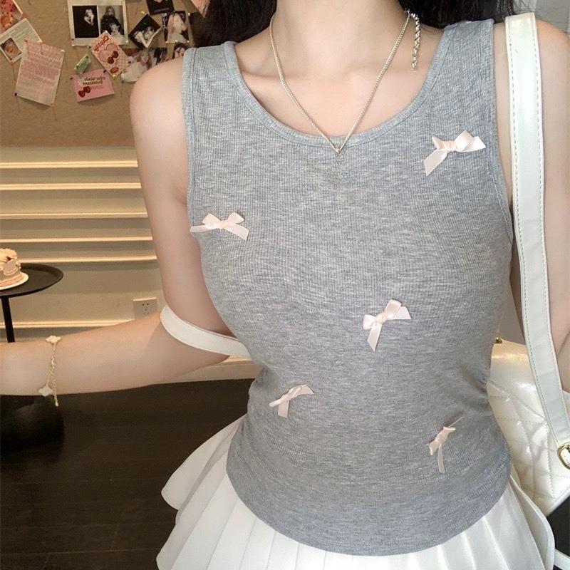 Dámské camisoly s mašličkou Korejský styl Sladké Základní tričko Slim fit Blůza Spodní prádlo