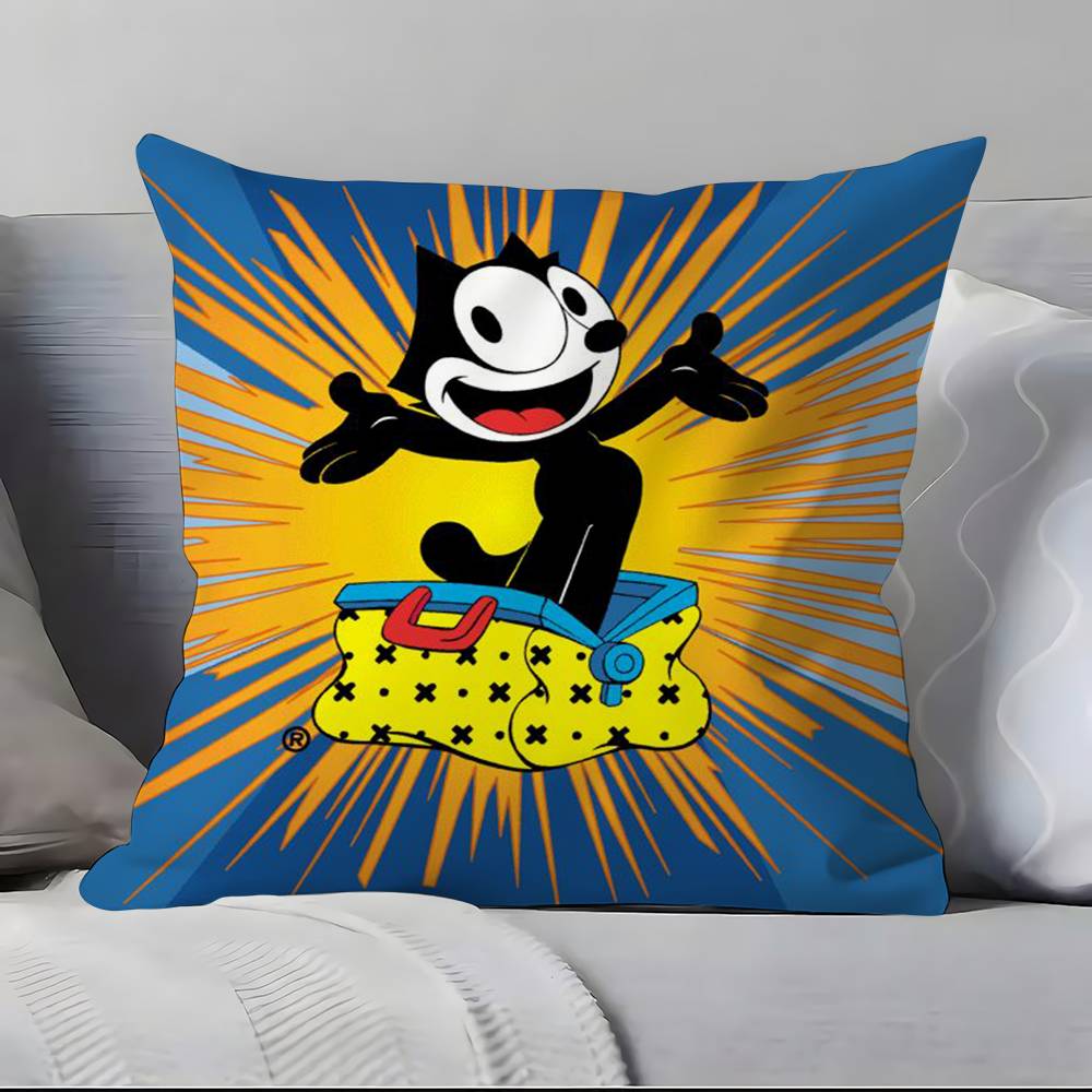 F-Felix The Cat Exquisite Pillow Case Anti-dustmite Pillowcase Invisible Zipper Silky Short Plush Sofa Cushion Cover