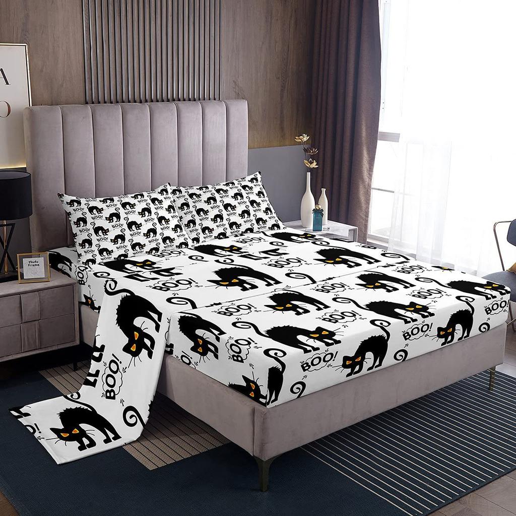 Halloween-Themed Pattern Mattress Four-Piece Bedding Set Bedroom Dormitory Bedding Decoration