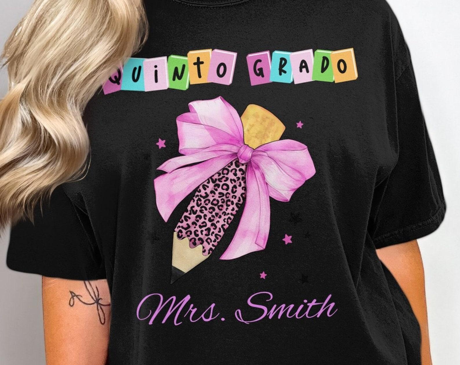 Spanish Teacher T-Shirt: Pink Leopard Pencil, Quinto Grado Tee 2XL