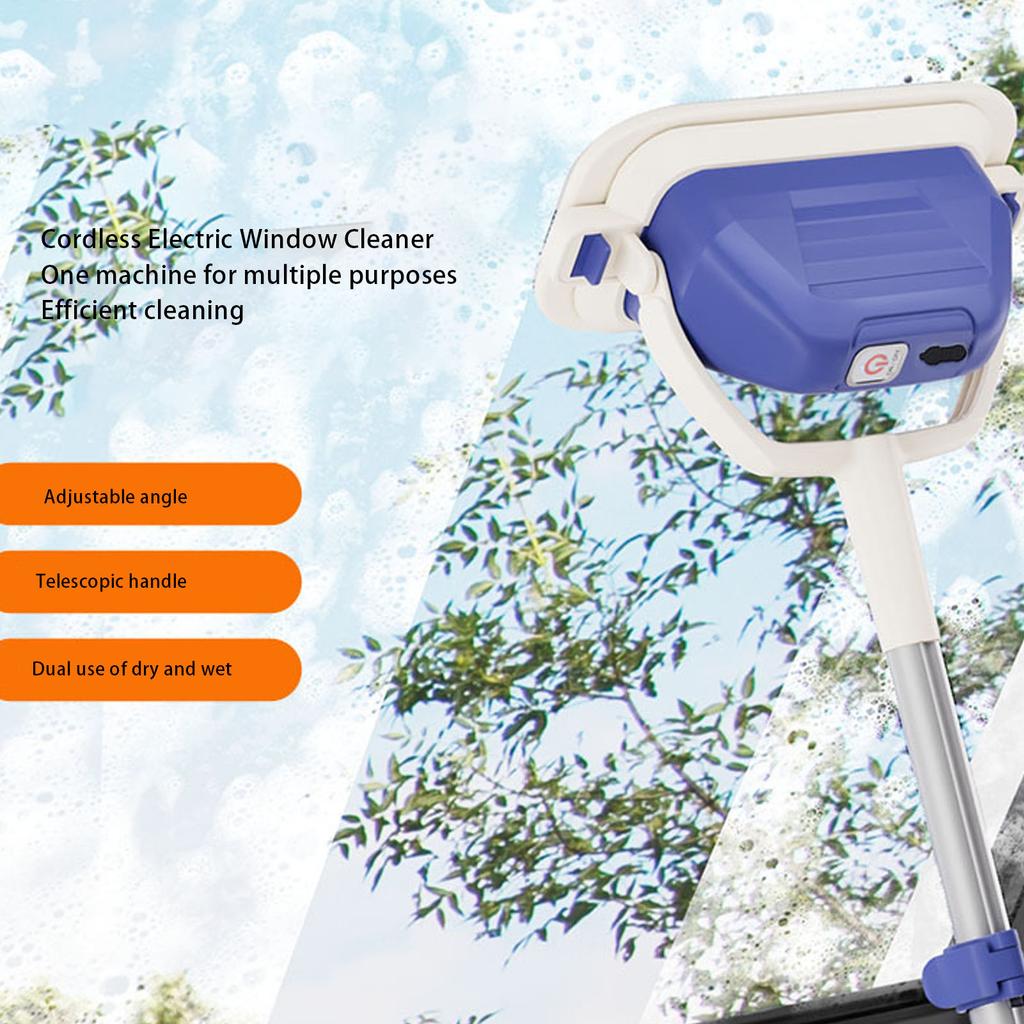 Electric Window Cleaner Removable Head Telescopic Pole 180 Degree Angle Adjustable Rechargeable Cordless Window Wiper for Glass