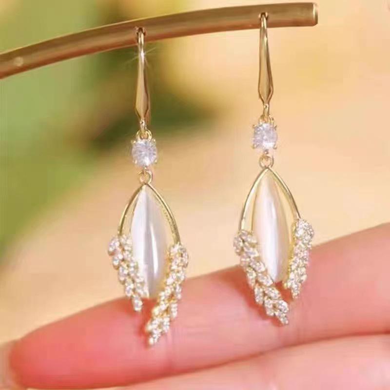 1Pair  Exquisite Shiny Wheat Ear Leaf Earrings For Women Girls Elegant Light Luxury Earrings Jewelry Accessories Gifts