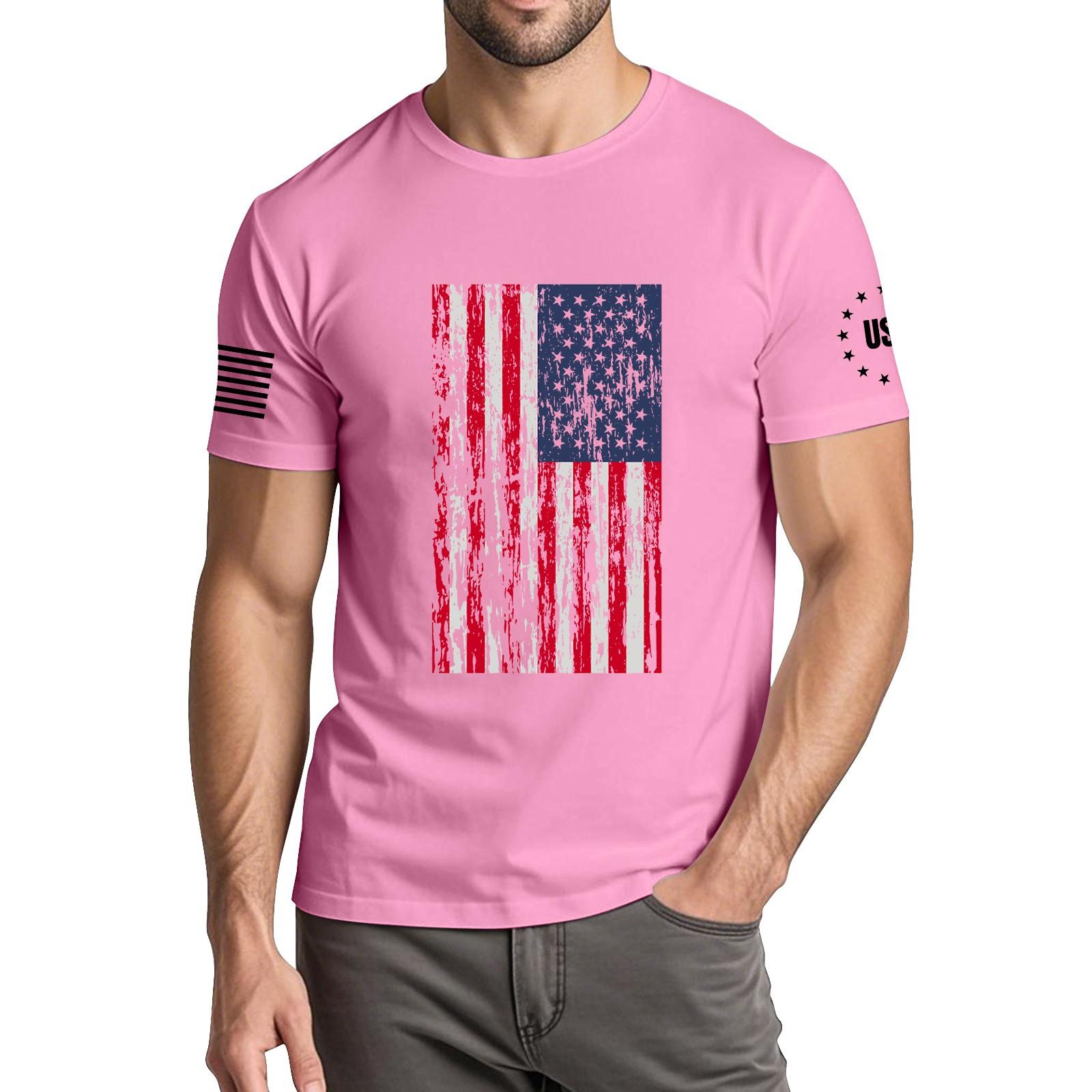 

Мужская модная повседневная футболка с круглым вырезом и коротким рукавом с принтом «День независимости» XL розовый
