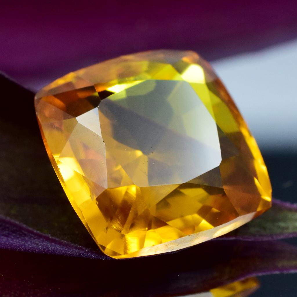 Natural 7.45 Carat Yellow Sapphire CERTIFIED Square Cushion Cut Loose Gemstone