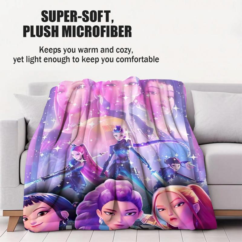 K-Pop Demon Hunters Blanket Girls Boys Plush Throw Blanket Novelty Warm Blanket All Season Huntrix Fan Gift for Office Travel