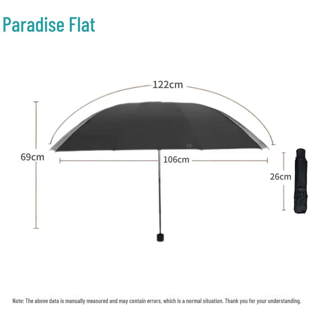 Tiian 33724E Three-Fold Sun & Rain Umbrella: Upgraded Black Sunshade with UV Protection for Business & Personal Use