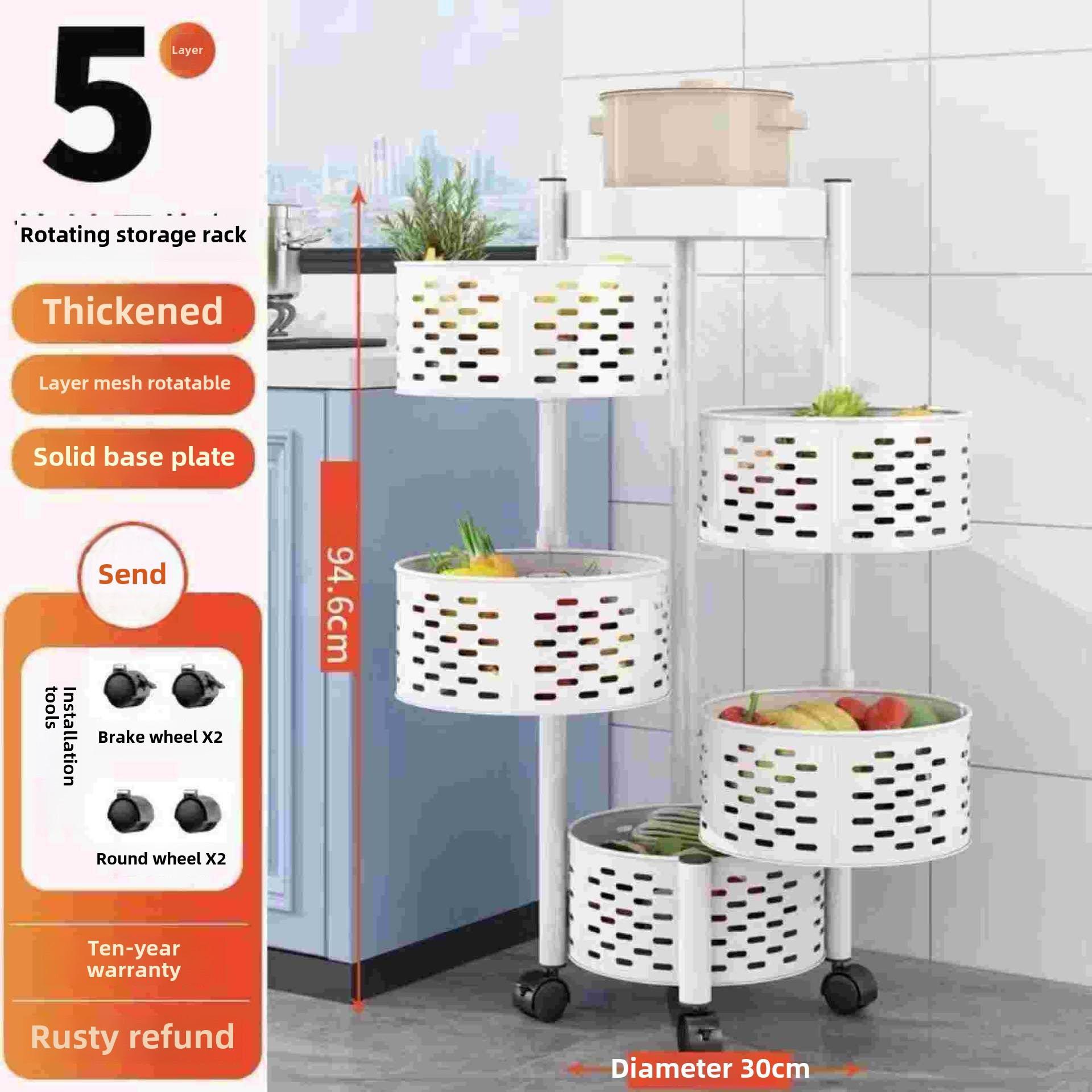 

Многоуровневая тележка для хранения на колесиках, кухонный органайзер, подставка, хозяйственная тележка с колесами для домашней кухни, гостиной Square, 5-layer белый