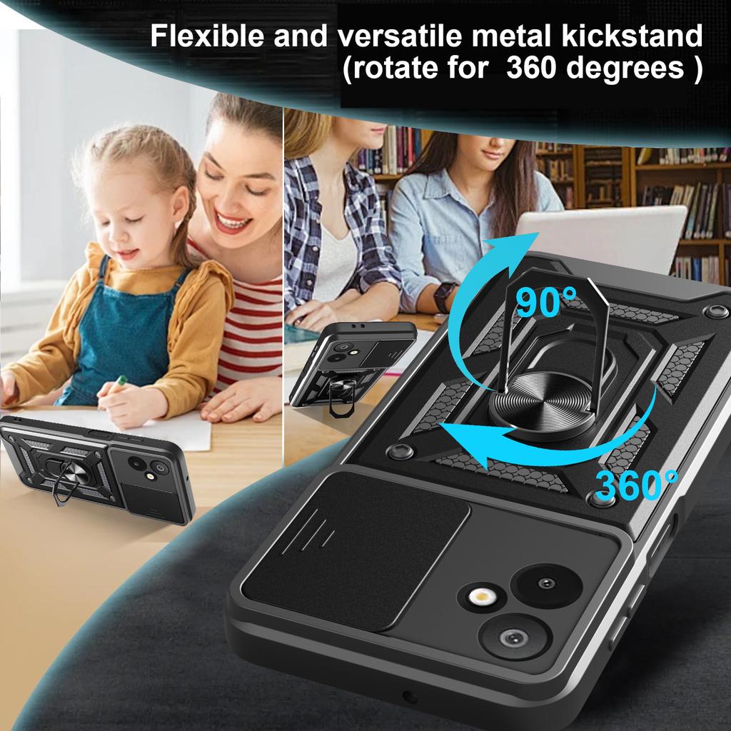 For Samsung Galaxy F06 5G/M06 5G Case with Slide Camera Lid PC+TPU Kickstand Phone Cover