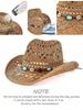 Cappello da Cowboy in Paglia Intrecciata Occidentale - Protezione Solare Estiva per Spiaggia all'Aperto