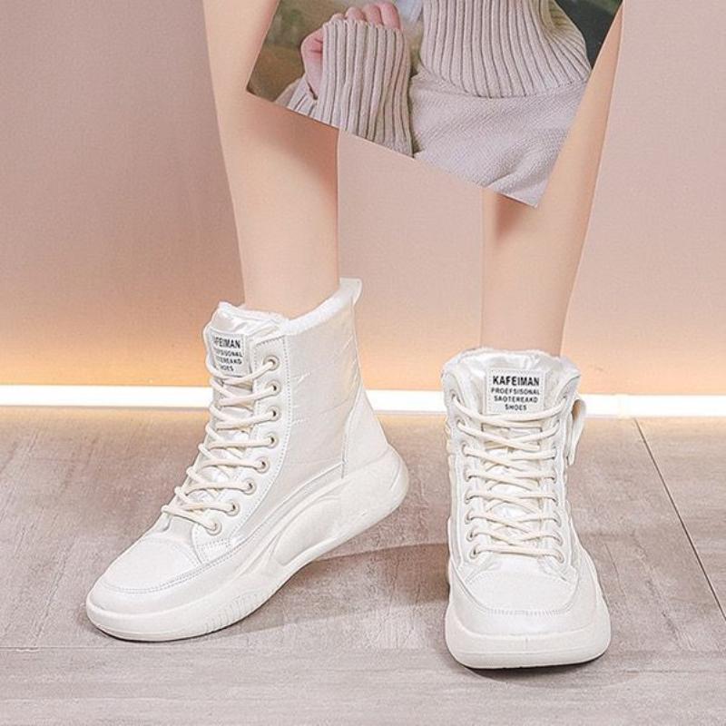 Fashion Winter Waterproof Round Toe High-top Woman Shoes Chunky with Laces Snow Boots for Women Non Slip Designer Luxury Plush Footwear