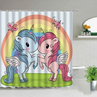 Cartoon Animal Unicorn Shower Curtains Rainbow Butterfly Kids Baby Bathroom Decor Bath Curtain Set Waterproof Fabric With Hooks