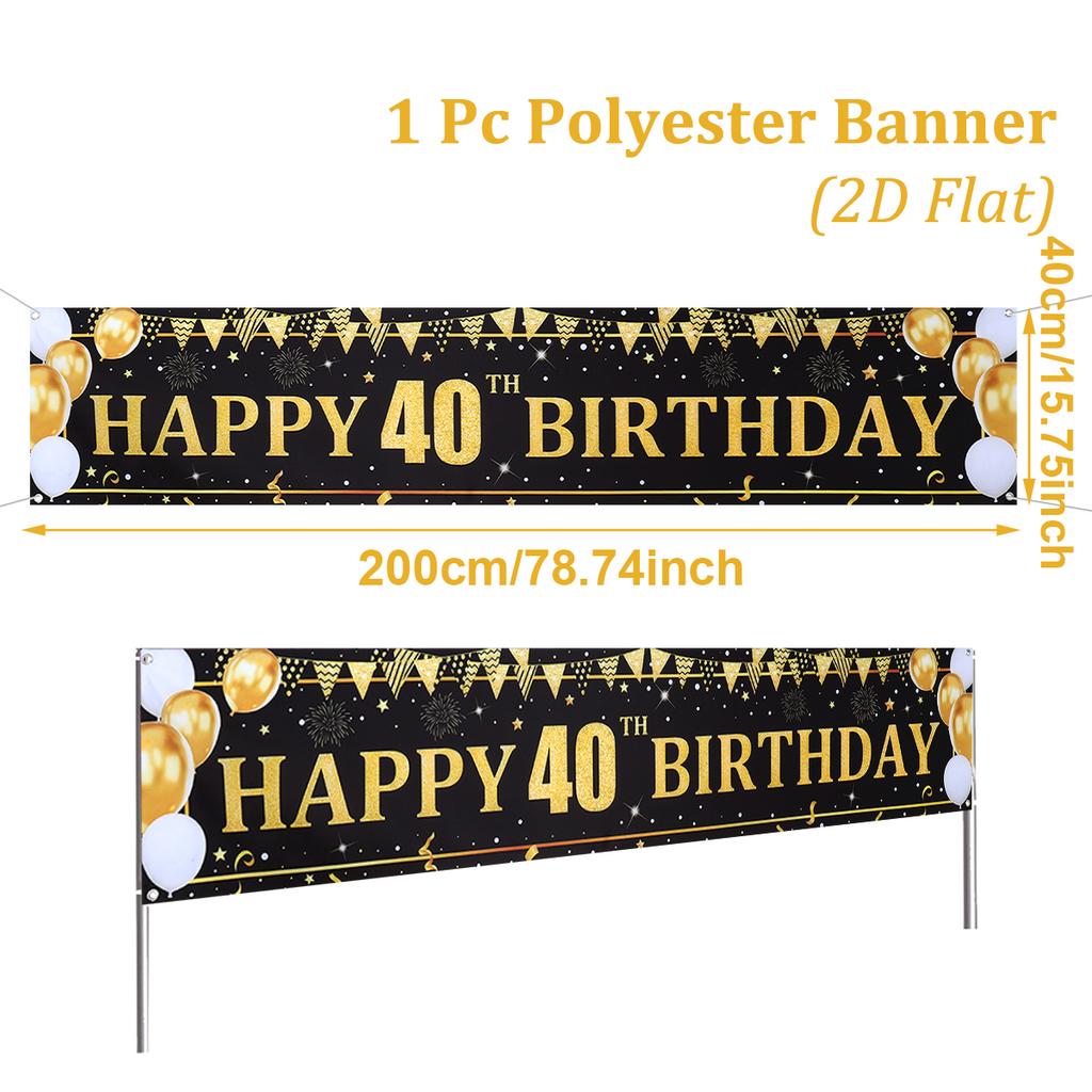 Černé Zlaté Balónky Vlajky Šťastný 40. 50. 60. Narozeninový Banner Narozeninová Oslava Dekorace Venkovní Zahrádková Oslava Banner Potřeby