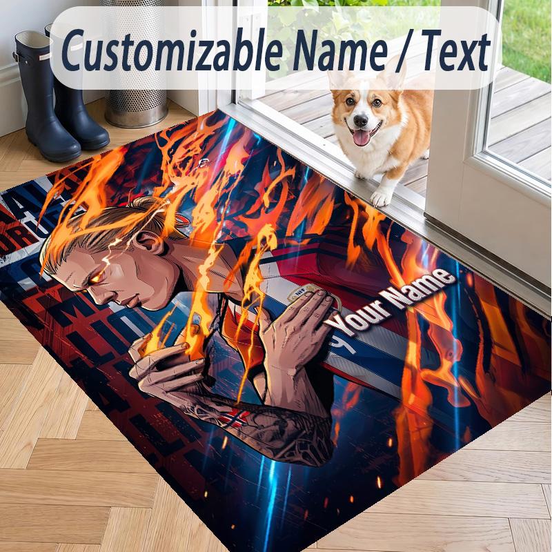 Custom Text Printed Rug Erling Haaland Non Slip Floor Carpet For Home Room Decor