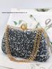 Pearl Sequin Crossbody Bag: Elegant European & American Style, Double Chain, Solid Color, Luxury Shoulder Evening Accessory