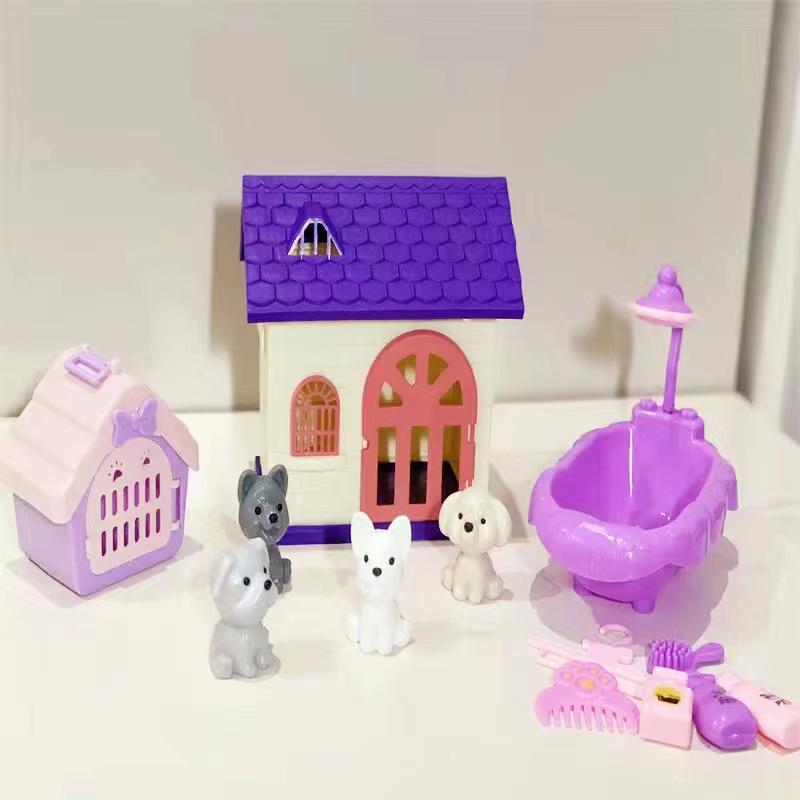 8/11Pcs Christmas Diy Decoration Gifts Cute Dog Pet Basket Family Toys Cat Nest Set Props Scene Playing Toys