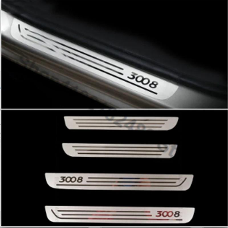 Stainless Steel Door Sill Scuff Plate Car Accessories Trim For Peugeot 3008 2009 2010 2011 2012 2013 2014 2015 2016
